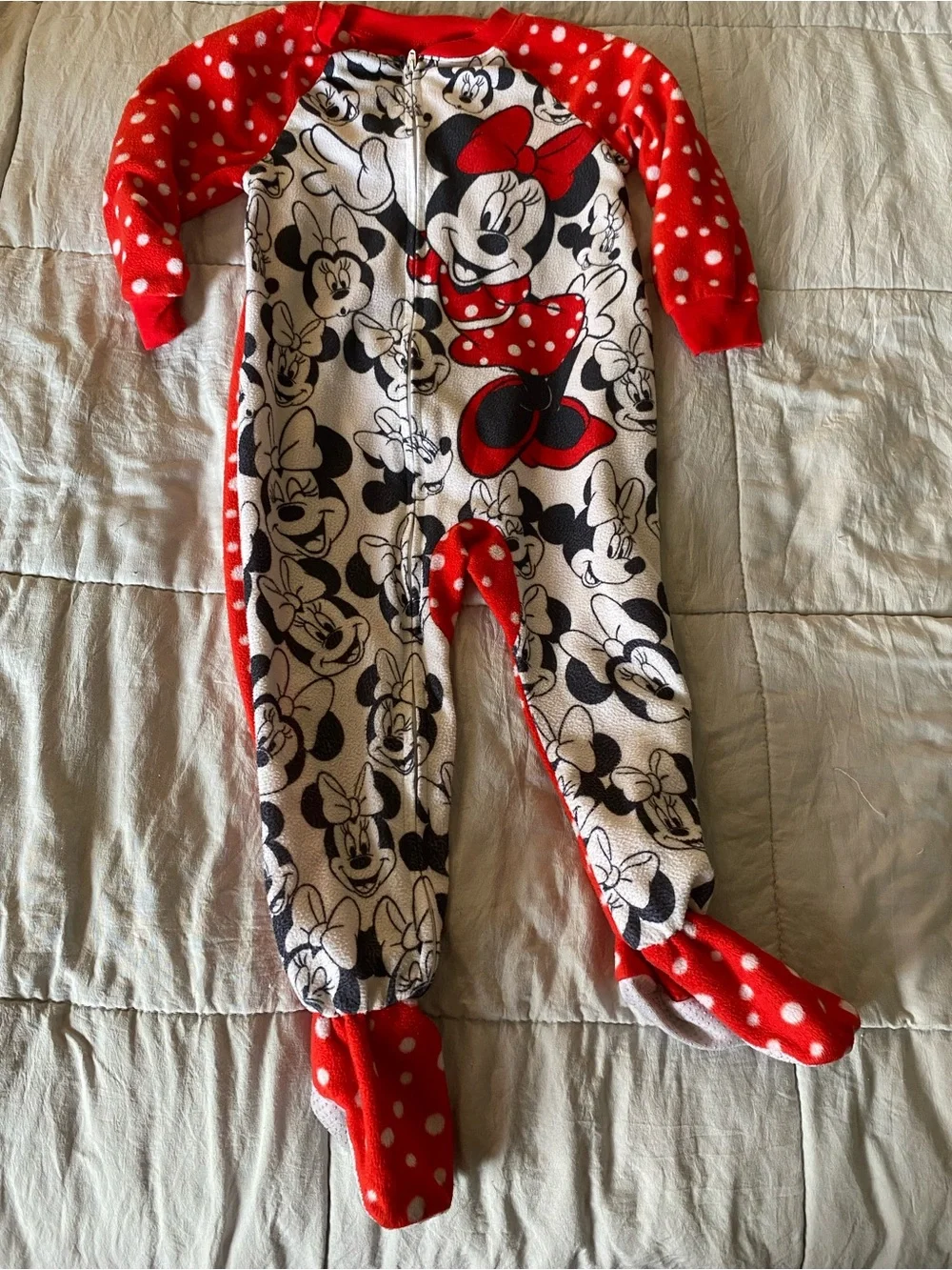 Disney Minnie Mouse Red & Black Fleece One-Piece Pajamas for Kids